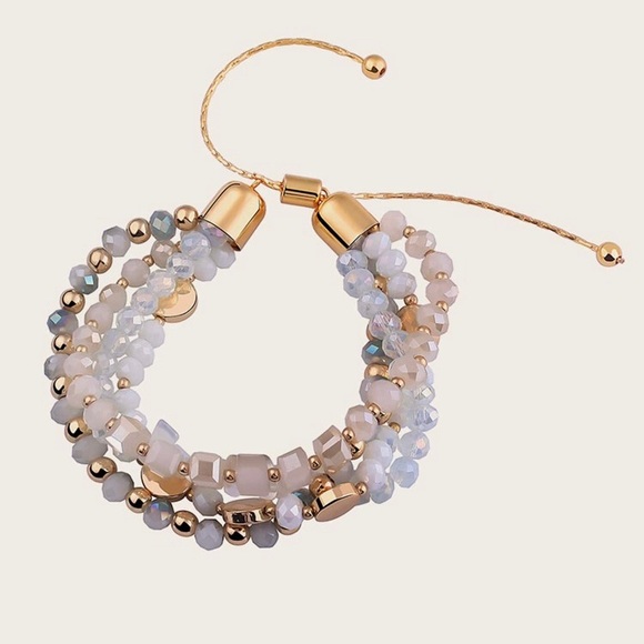 beaded layered ivory crystal bracelet elegant collection - Picture 2 of 2